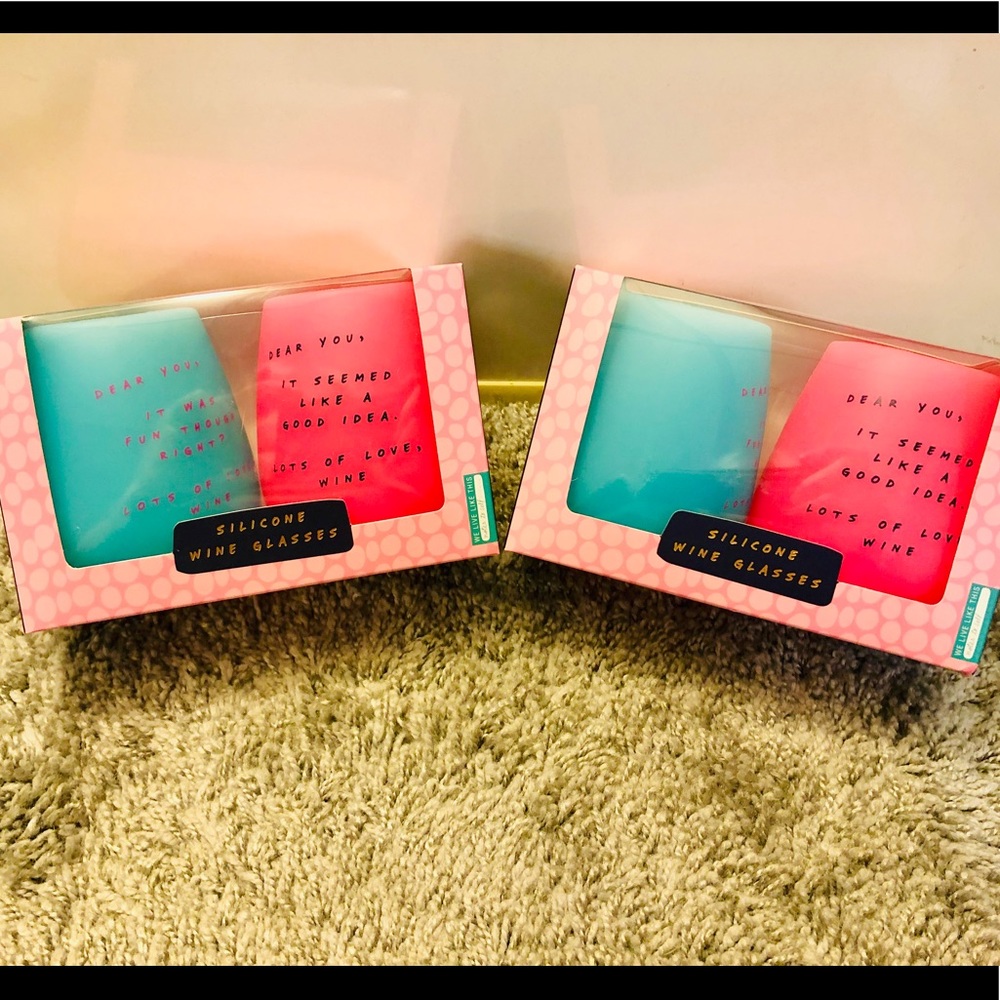 Silicone Wine Glasses 2 sets of 2 Pink & Teal